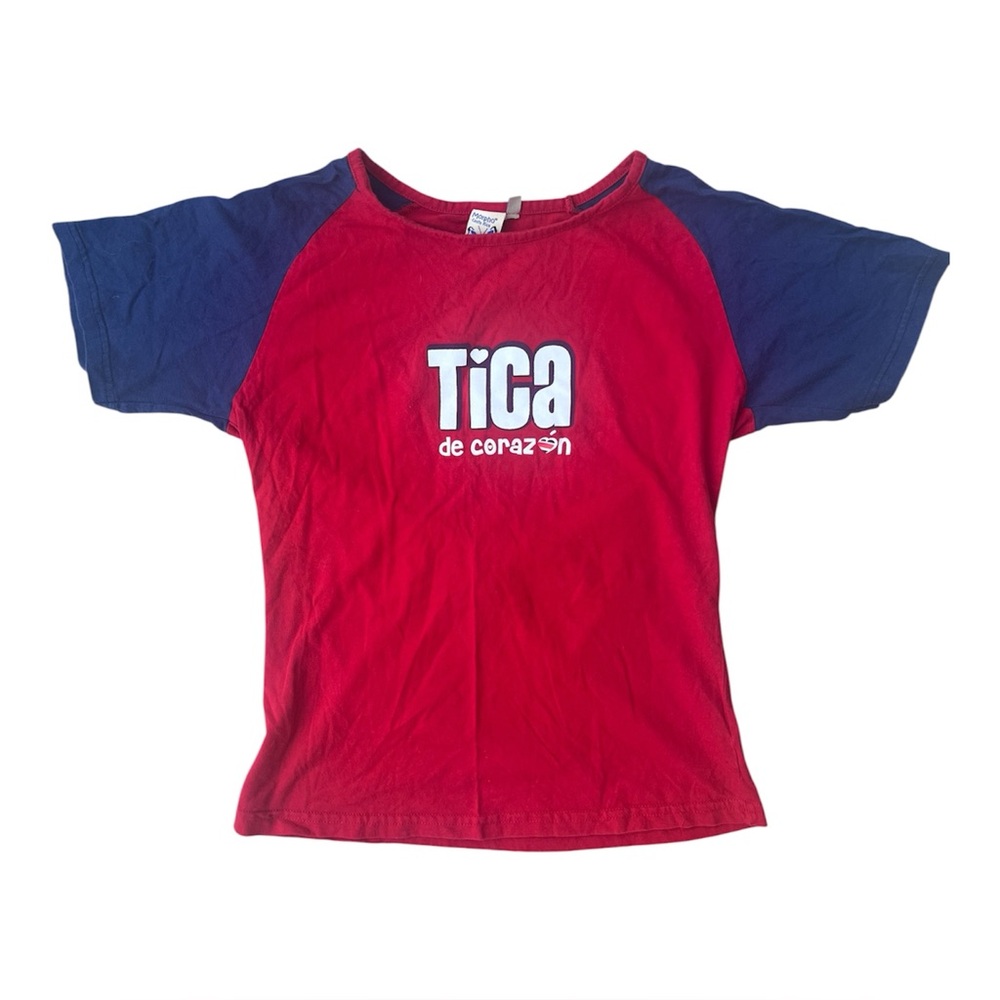 VTG Y2K Tica De Corazon Costa Rica Raglan T Shirt Red and Blue Size Women’s M